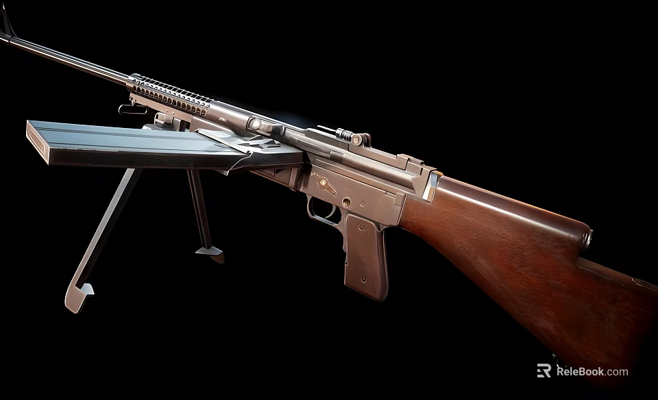 Vintage Military Rifle with Wooden Stock and Metal Components Displayed on Bipod Stand 3d model 