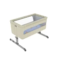 Comfortable Beige Baby Crib With Light Blue Mattress Bear Pattern And Metal Frame