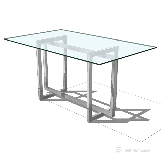 Modern Dining Table With Glass Top And Sleek Metal Legs Design 3d model 
