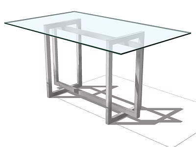 Modern Dining Table With Glass Top And Sleek Metal Legs Design 3d model