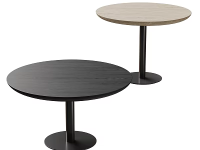 Modern Round Dining Tables With Dark And Light Wood Tops And Black Metal Legs 3d model