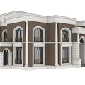 Classic European Style Detached Villa With Brown And White Exterior Arched Windows And Balcony Railings
