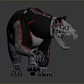 Mechanical Bear 3D Model With Revenge Text Black Red Design And Open Mouth Metal Parts