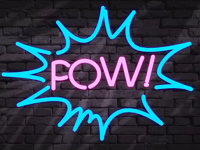 Neon Decorative Light with Explosion Shape POW Text on Brick Wall 3d model