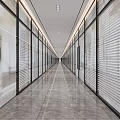 Modern Office Corridor Design With Glass Partitions Roller Blinds And Polished Marble Floor