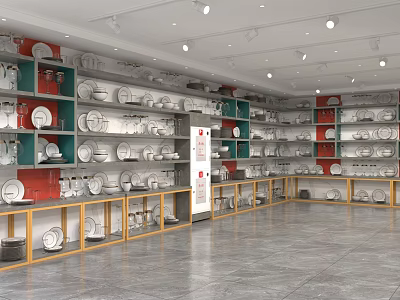 Tableware Specialty Store With Shelves Displaying Various Plates Bowls And Kitchenware 3d model