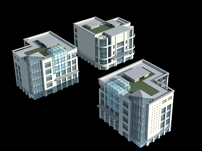 Modern Architectural Building Models With Glass Facade White Exterior And Green Roof 3d model