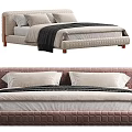 Double Bed With Quilted Upholstered Headboard Soft Velvet Pillows And Warm Knit Blanket