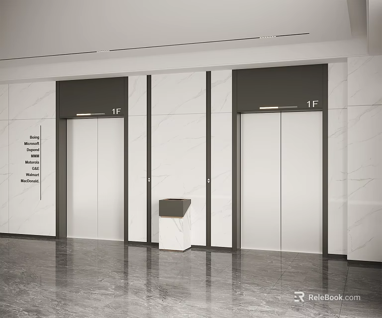 Modern 1F Elevator Lobby With White Marble Walls And Door Design 3d model 
