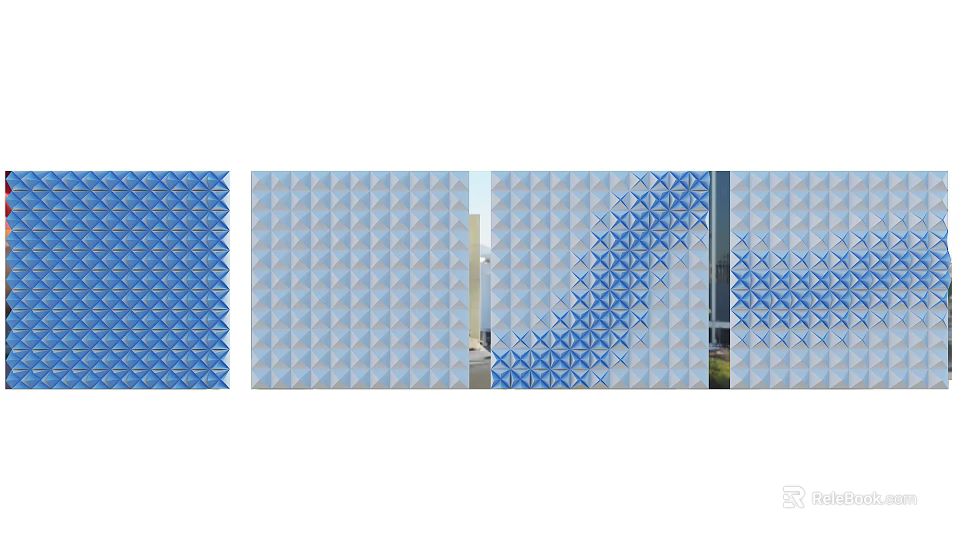 Decorative Wall Design With Blue And White Geometric Patterns And Tile Arrangement 3d model 