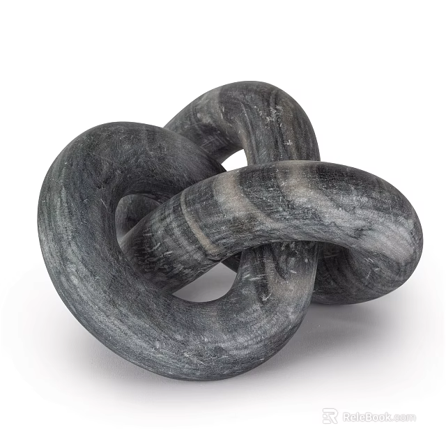Abstract Decorative Ornament Set Featuring Interlocked Gray White Marble Texture Rings 3d model 