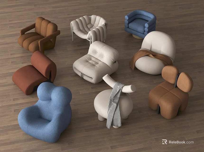 Single Sofa Collection Featuring Various Modern Styles Brown White Blue and Comfortable Design 3d model