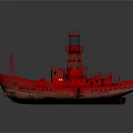 Red Water Transport Ship With Lighthouse Tower And Deck Structure Design