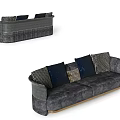 Modern Gray Multi Seater Sofa With Varied Patterned Cushions And Gold Legs 3d model