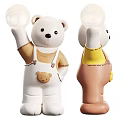 Cute Bear Dolls Holding Glowing Balls Wearing White Brown Overalls With Small Bear Motifs