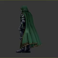 Armored Warrior Figure With Green Cloak Silver Armor And Golden Accents