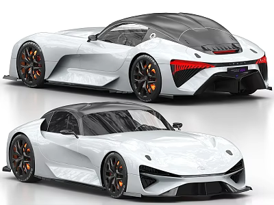 Sleek White Sports Cars With Black Roof Orange Accent Wheels And Distinctive Headlights 3d model