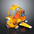 Yellow Cartoon Style Toy Car With Orange Seat Blue Lights And Rear Shelf