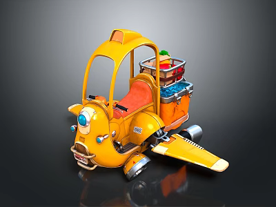 Yellow Cartoon Style Toy Car With Orange Seat Blue Lights And Rear Shelf 3d model