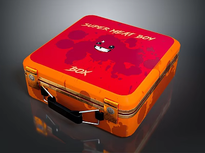 SUPER MEAT BOY BOX With Red Orange Design And Cartoon Character Art 3d model