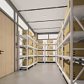 Neat Organized Warehouse Storage Interior With Metal Shelves And Stacked Boxes
