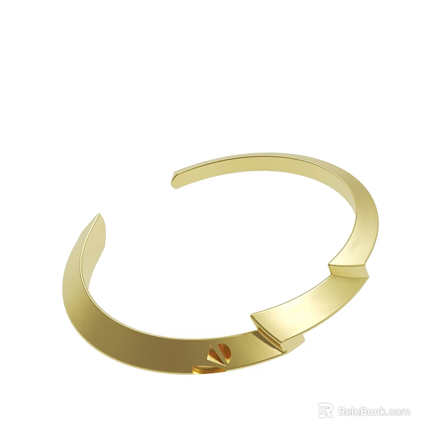 Gold Open Cuff Bracelet With Sleek Metallic Finish And Heart Accent 3d model 
