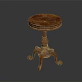Traditional Wooden Round Top Table With Carved Pedestal And Curved Legs Design