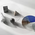 Modern Coffee Table With Glass Top And Geometric Marble Metal Bases