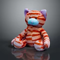 Plush Cat Stuffed Toy With Orange White Stripes Purple Ears And Blue Nose