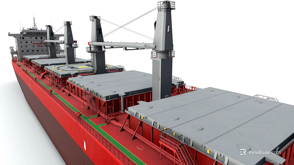 Large Bulk Carrier Ship With Red Hull And Gray Cargo Hatches 3d model 