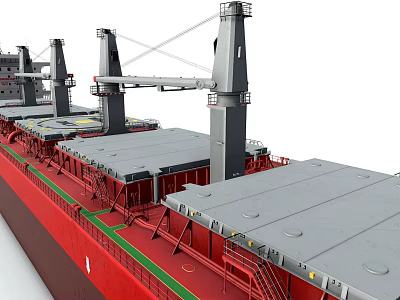 Large Bulk Carrier Ship With Red Hull And Gray Cargo Hatches 3d model