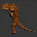 Orange Muscular Game Movie Character With Green Chest Gem And Outstretched Arms