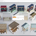 Functional Carts Featuring Various Mobile Stalls Wooden Canopies And Different Colors