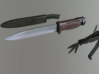 Sharp Blade Knife With Brown Handle And Multi Function Folding Tool 3d model
