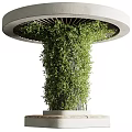 Decorative Column Covered With Green Foliage And Circular Wooden Top For Garden Design