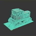 Old Rusty Tracked Vehicle Model With Weathered Surface On Green Base 3d model