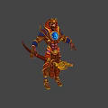 Egyptian Mythical Warrior Character With Blue Gem And Ornate Golden Red Armor Staff
