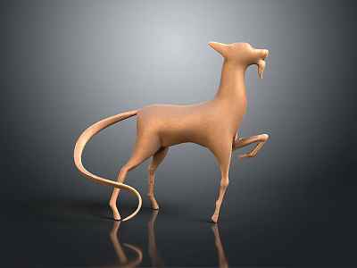 Bronze Dog Sculpture In Standing Pose With Curved Tail Design 3d model