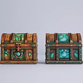 Decorative Vintage Style Treasure Chests With Carved Details Green Accents And Brass Locks