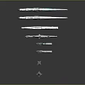 Futuristic Weapons with Blue Silver Metallic Texture Various Guns and Small Parts Scattered