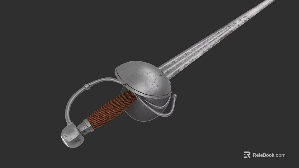 Ancient Historical Sword With Metal Blade Brown Leather Handle And Guard Design 3d model 