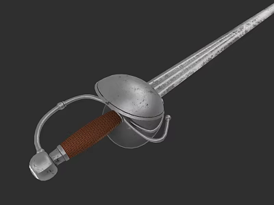 Ancient Historical Sword With Metal Blade Brown Leather Handle And Guard Design 3d model