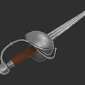 Ancient Historical Sword With Metal Blade Brown Leather Handle And Guard Design