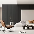 Modern Living Room With Dark Gray Walls White Sofa And Brown Accent Chair