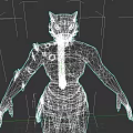 Snow Leopard Mythical Character 3D Model With White Gray Fur Blue Eyes And Brown Straps