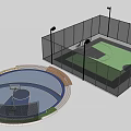 Outdoor Basketball Court Design With Fencing Lighting And Green Court Surface Modern Sports Facility Structure