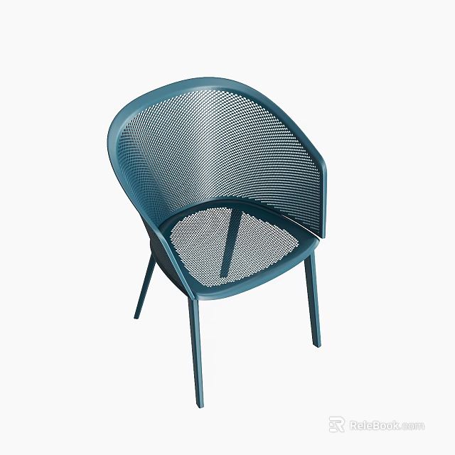 Modern Blue Mesh Single Chair With Curved Armrests And Metal Legs 3d model 