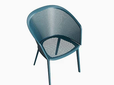 Modern Blue Mesh Single Chair With Curved Armrests And Metal Legs 3d model