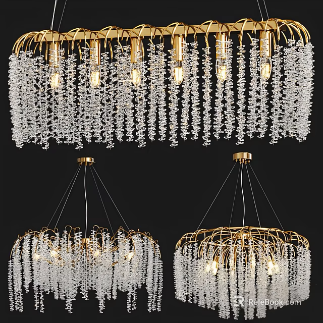 Elegant Luxury Crystal Chandelier With Gold Metal Frame And Hanging Pendant Design 3d model 
