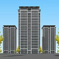 Modern High Rise Residential Building With Green Landscaping And Surrounding Trees